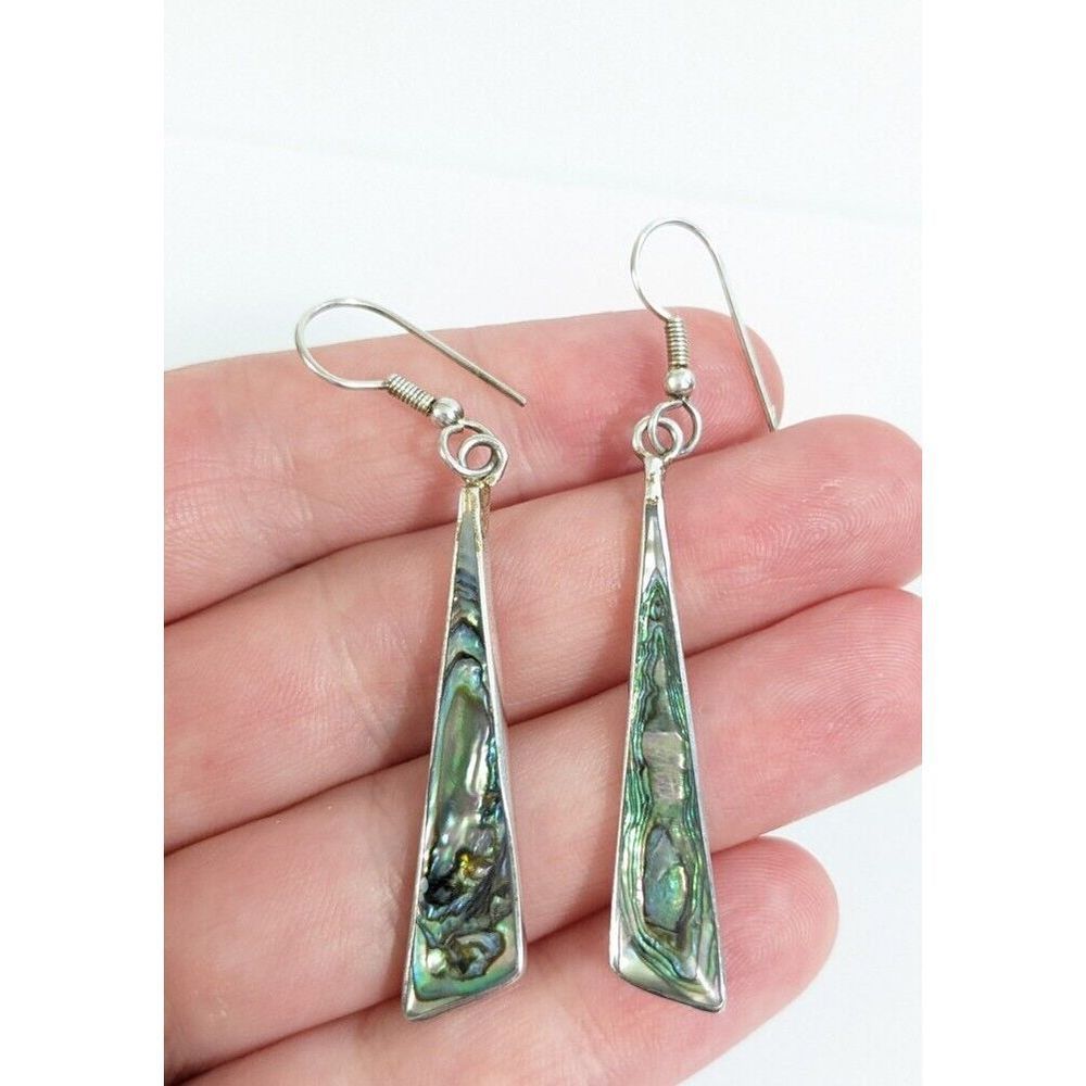 Abalone Long Shell Silver Dangle Earrings - image 2
